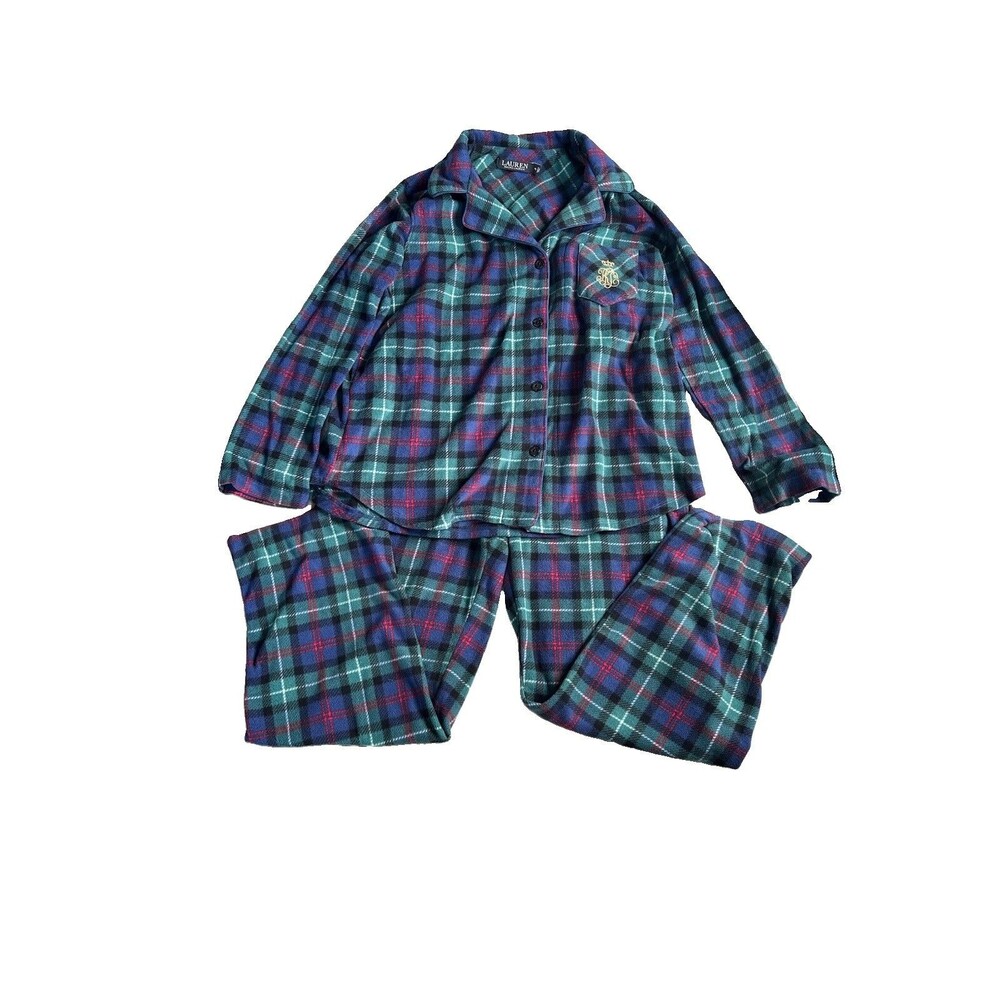 Lauren Ralph Lauren Cozy Warm Pajama Set Large Petite Plaid Logo Embroidered